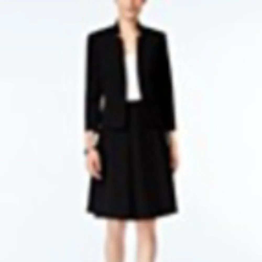 Tahari ASL Women’s Inverted Notch Collar Black Flounce Skirt Suit Size 14